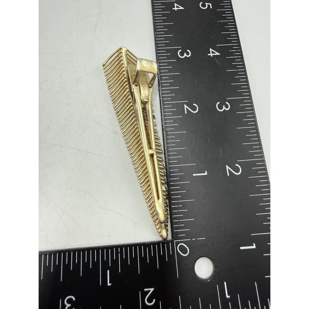 Vintage Gold Tone Faux Pearl Leaf Feather Hair Clip Alligator Pinch Slide 4 Inch